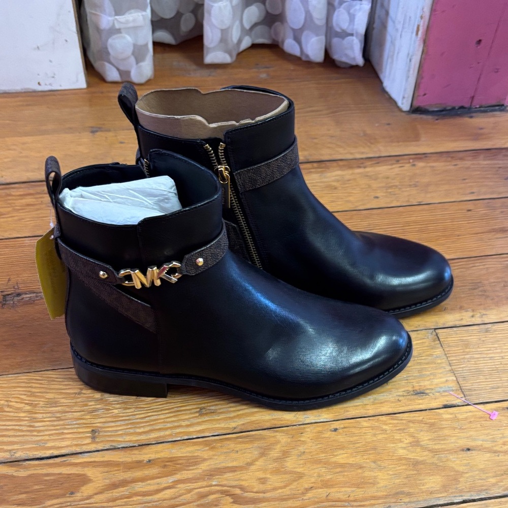 Micheal Kors Black Ankle Boots with Gold Accent